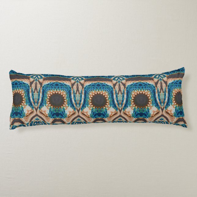 Turquoise Gold Sun Southwestern Art Body Cushion (Back)