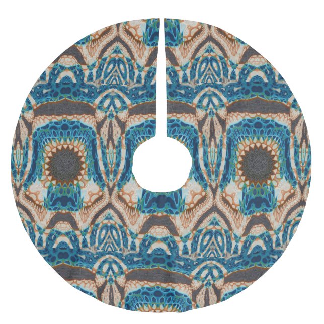 Turquoise Gold Sun Southwestern Art Brushed Polyester Tree Skirt (Front)