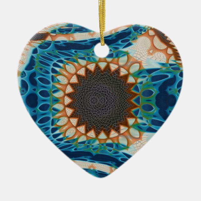Turquoise Gold Sun Southwestern Art Ceramic Tree Decoration (Front)