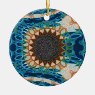 Turquoise Gold Sun Southwestern Art Ceramic Tree Decoration