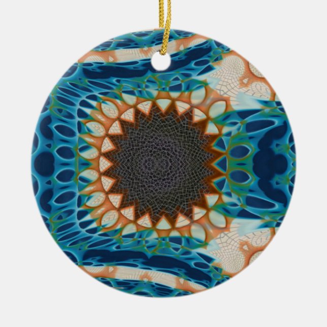 Turquoise Gold Sun Southwestern Art Ceramic Tree Decoration (Front)