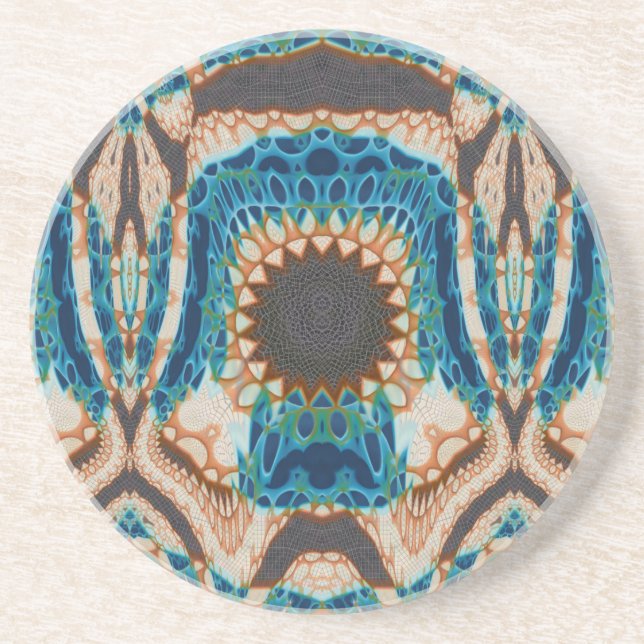 Turquoise Gold Sun Southwestern Art Coaster (Front)