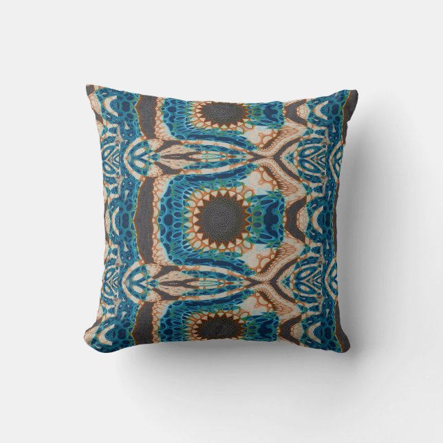 Turquoise Gold Sun Southwestern Art Cushion (Front)