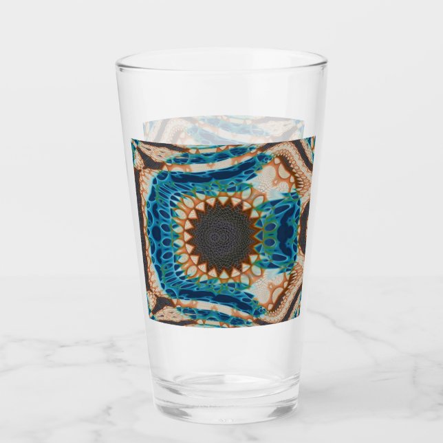 Turquoise Gold Sun Southwestern Art Glass (Front)