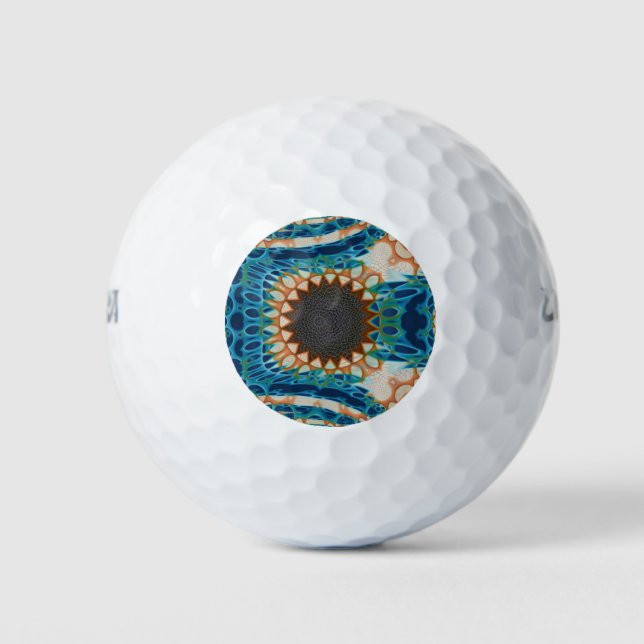 Turquoise Gold Sun Southwestern Art Golf Balls (Front)