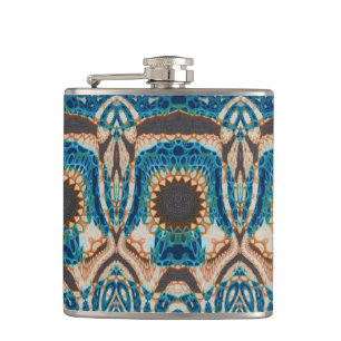 Turquoise Gold Sun Southwestern Art Hip Flask