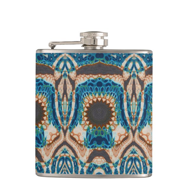 Turquoise Gold Sun Southwestern Art Hip Flask (Front)