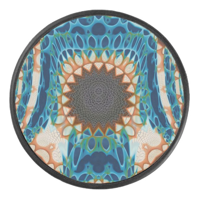 Turquoise Gold Sun Southwestern Art Hockey Puck (Front)