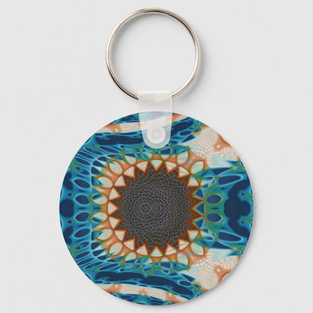 Turquoise Gold Sun Southwestern Art Key Ring (Front)