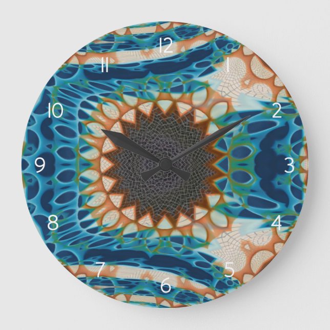 Turquoise Gold Sun Southwestern Art Large Clock (Front)