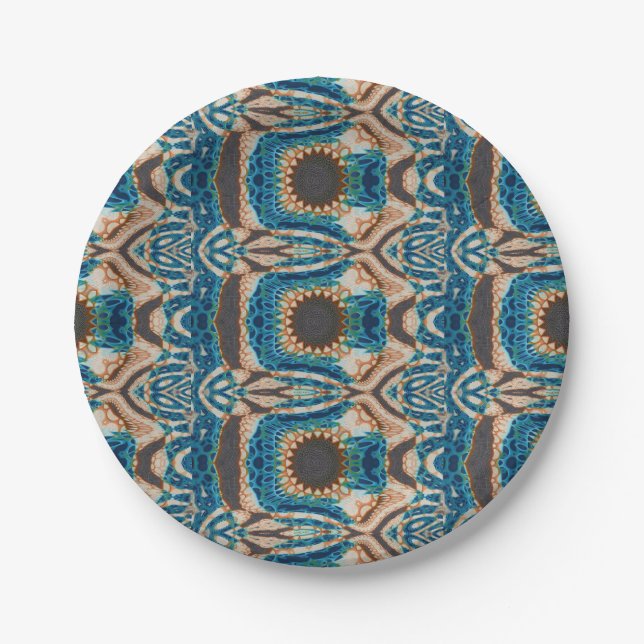 Turquoise Gold Sun Southwestern Art Paper Plate (Front)