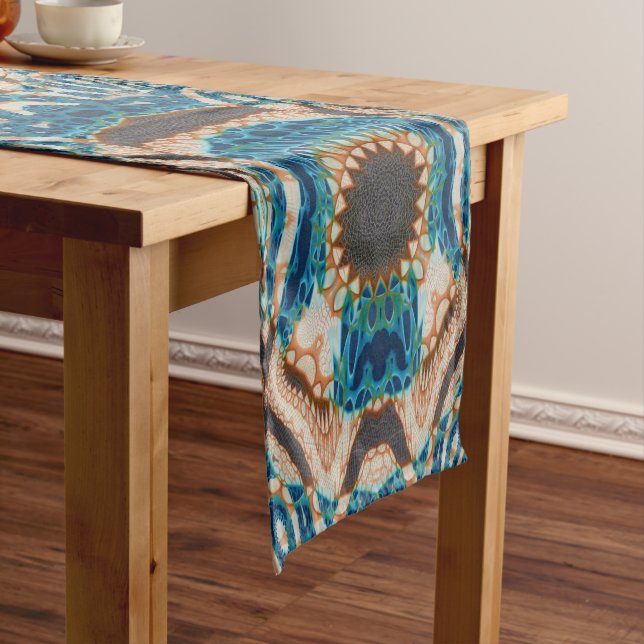Turquoise Gold Sun Southwestern Art Short Table Runner (In Situ)