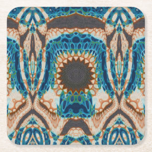 Turquoise Gold Sun Southwestern Art Square Paper Coaster
