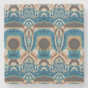 Turquoise Gold Sun Southwestern Art Stone Coaster