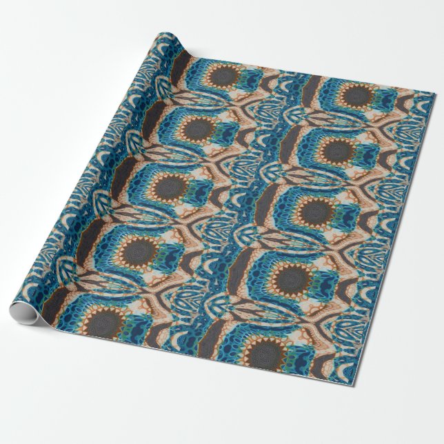 Turquoise Gold Sun Southwestern Art Wrapping Paper (Unrolled)