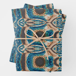 Turquoise Gold Sun Southwestern Art Wrapping Paper Sheet