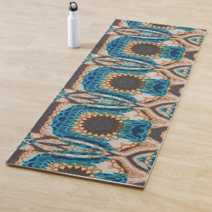 Turquoise Gold Sun Southwestern Art Yoga Mat