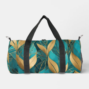 Turquoise Gold Trendy Boho Leaves Collection Duffle Bag