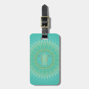 Turquoise  Gold Turtle Tribal Animal Mandala Luggage Tag
