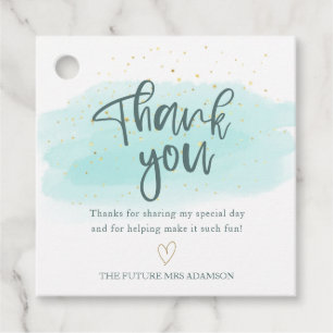 Turquoise Gold Watercolor Bridal Shower Thank You Favour Tags