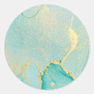 Turquoise Gold Watercolor  Classic Round Sticker