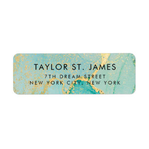 Turquoise Gold Watercolor Vintage Label
