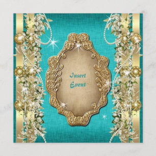 Turquoise gold wedding birthday engagement invitation