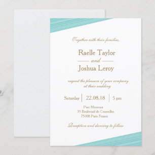 Turquoise gold white grey subtle stripes wedding invitation