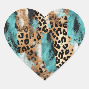 Turquoise Gold White Leopard Heart Sticker
