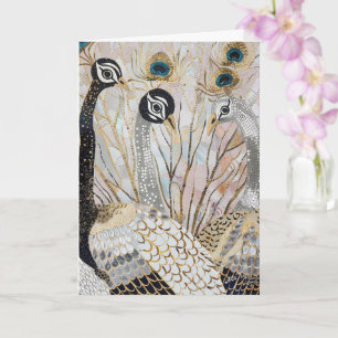 Turquoise Gold White Peacocks Card