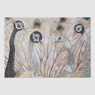 Turquoise Gold White Peacocks Tissue Paper