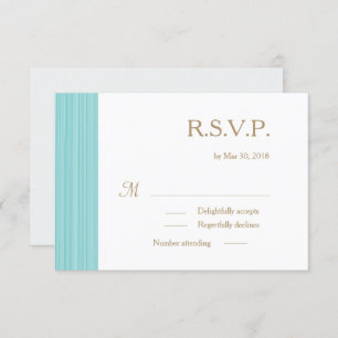 Turquoise gold white subtle stripes wedding RSVP Invitation