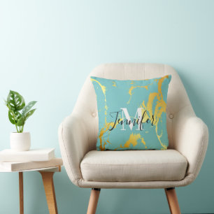 Turquoise Golden Foil Cushion