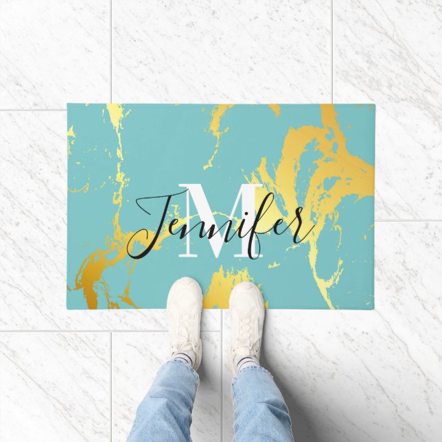 Turquoise Golden Foil Doormat (Indoor)