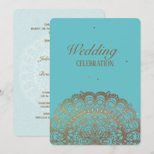 Turquoise Golden Indian - Wedding Invitation