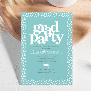 Turquoise grad party bold typography modern simple invitation