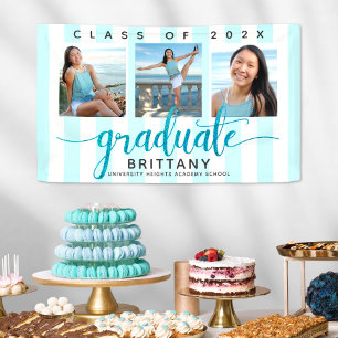 Turquoise graduation 3 photo modern glitter script banner