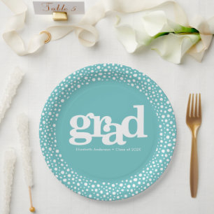 Turquoise graduation bold modern simple typography paper plate