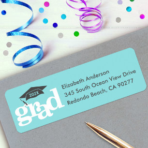 Turquoise Graduation Bold Type Grey Cap Address