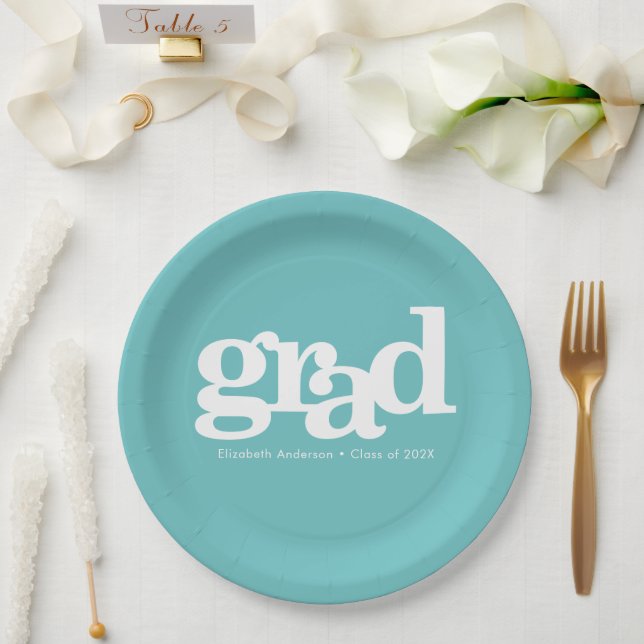 Turquoise graduation modern bold simple typography paper plate (Wedding)