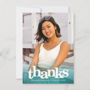 Turquoise graduation photo bold typography modern thank you card