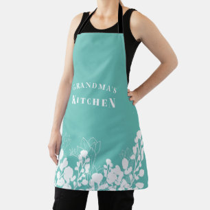 Turquoise Grandma's Kitchen White Floral Apron