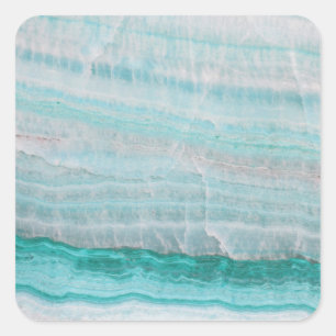 Turquoise Granite Stone Layered Wave Print Square Sticker