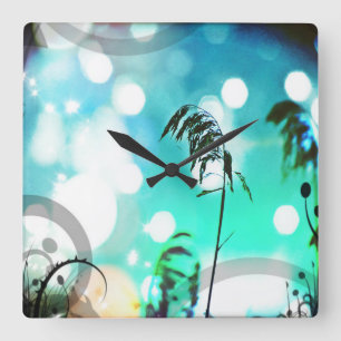 Turquoise Grass Art Sparkle Wall Clock