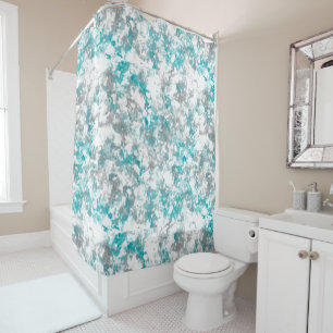 Turquoise gray and white abstract shower curtain