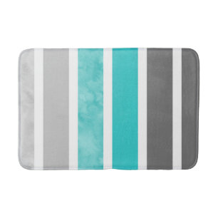 Turquoise Gray White Stripes Bath Mat