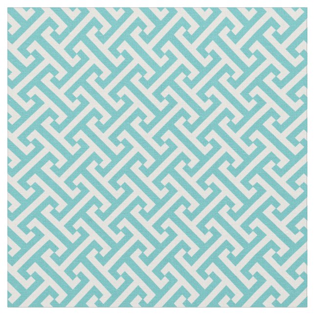 Turquoise Greek Key Pattern Fabric (Close Up)