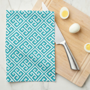 Turquoise Greek Key Pattern Tea Towel