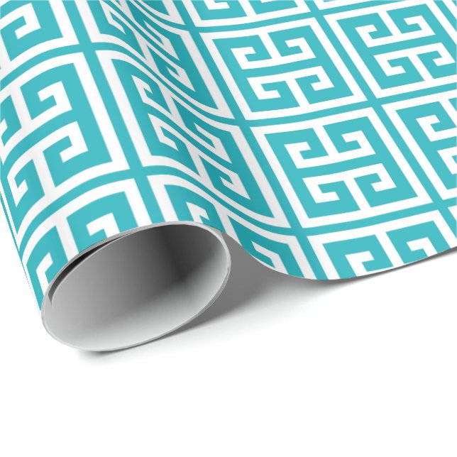 Turquoise Greek Key Pattern Wrapping Paper (Roll Corner)