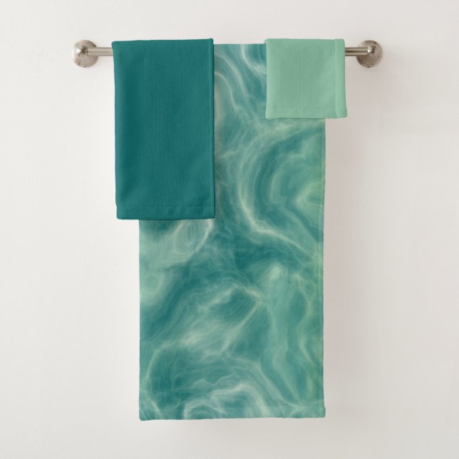 Turquoise Green Abstract Bath Towel Set (Insitu)